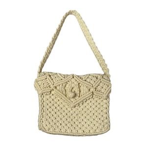 Vintage Boho Macrame Ivory Cream Crochet Woven Knit Hand Bag Purse Hippie